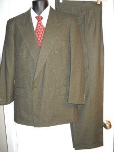 Carlo Fellini Italy Dark Olive Green Double Breasted Wool Flannel Suit 
