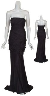 Carmen Marc Valvo Black Silk Petal Strapless Evening Gown Dress 6 New 
