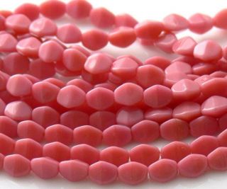5x3mm pinched carnation pink czech glass beads 50