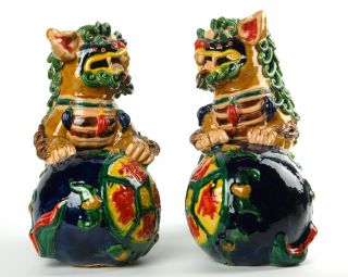 Ceramic Foo Dogs Fu Lion Set Pair Chinese Foshan 10