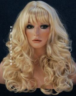 Wavy Curly Long Pale Blonde Skin Top Wig Hairpiece 613
