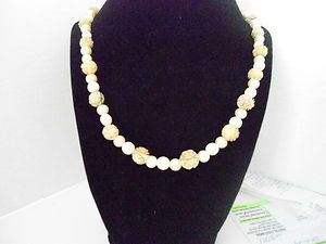 Vintage Carved Ivory Colored Beads 14 Necklace