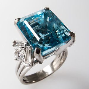 Carat Aquamarine Cocktail Ring w/ Diamond Accents Solid 14K White Gold 