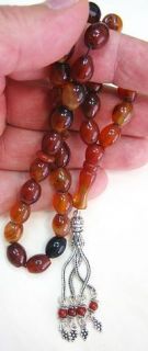 Prayer Beads Tesbih Oval Yemeni Agate Akeek Sterling