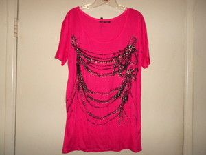 New Womens Carol Rose Size M Shirt Top Pink Black Sparkles