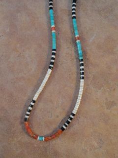 Colorful Rolled Necklace By Mary Calabaza Of Santo Domingo Pueblo