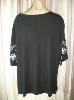 Carole Little Black Knit Soutache Embroidered Shirt Top 2X Holiday 