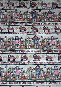 Wagon Leaves Autumn Fall Scarecrow Pumpkin Patch Picket Fence Quilt 