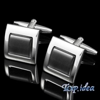 XMAS GIFT SAPPHIRE CATSEYE BUTTON SILVER TONED STAINLESS STEEL SQUARE 