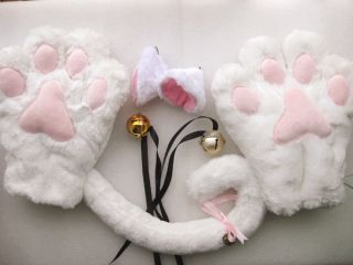 Cat Cosplay Neko Anime Fancy Costume Lolita Gothic Set Paw Ear Tail 
