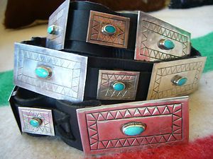 UNISEX SLEEPING BEAUTY TURQUOISE STERLING HAND WROUGHT SIGNED CONCHO 