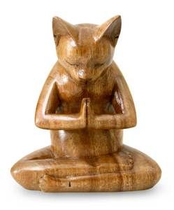 Yoga Cat Figurine Signed Statue Namasté New Art