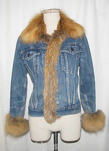 Cassin New York Blue Denim Button Front Jacket w Fox Fur Trim Size 6 