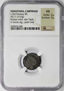 ZEUGITANA, CARTHAGE 221 201 BC SICILIAN MINT AE17 3.57 ~ NGC VERY GOOD