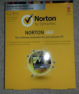 New Norton 360 V7.0 Premier 3 PCs (CD and Key) Newest Version