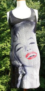Marilyn Monroe Black Sequin Shaw Photo Dress Red Lips