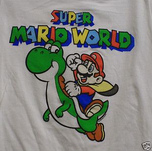 20 Large L Super Mario riding Yoshi World Bros shirt girls White