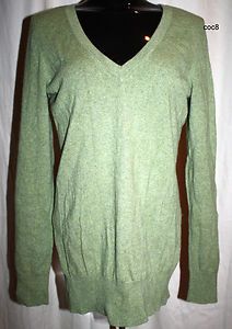 CASLON FROM NORDTROM PURE 2 PLY 100 CASHMERE VNECK OLIVE GREEN SWEATER 