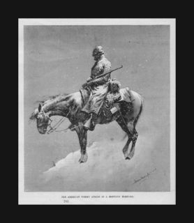 Cavalry Soldier in Montana Frederic Remington Matted Antique 1892 