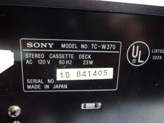 Sony Cassette Deck TC W370 Dual Cassette Deck 2 Motor Dolby B C for 
