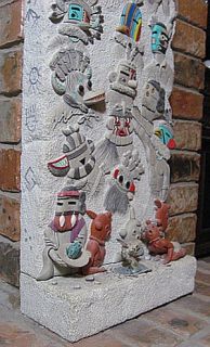 Kachina Spirit Hand Inlaid Carved Fireplace Museum Qlty