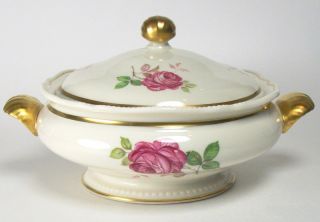 Castleton China Dolly Madison Pink Roses Beads Gold Covered Vegetable 