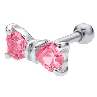 Pink CZ Bow 925 Sterling Silver Cartilage Earring Stud