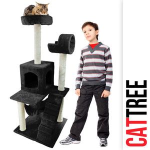 Cat Tower Tree with Condo Black Deluxe 50 Scratcher Furniture Kitten 