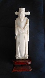 Antique Carved Faux Ivory Chinese Man Statue 3