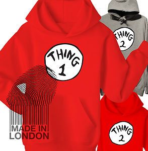 Thing 1 Thing 2 The Cat in The Hat Dr Seuss Hoodie Hoody Top T Shirt 