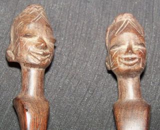 Vtg African Spoon Fork Carving Carved Africa Ebony Wood Figure Figural 