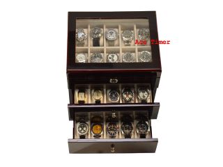 30 watch Glass Top High Gloss Ebony II Display Storage Case Box 