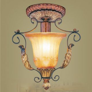   Semi Flush Mount Ceiling Lighting Fixture, Bronze, Rustic Art Glass