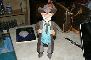 Cecil E Wakefield Woodcarving of A Cow Boy Gambler