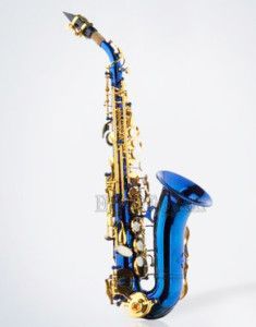 Professional Blue Curved Soprano Saxophone Gold w Case