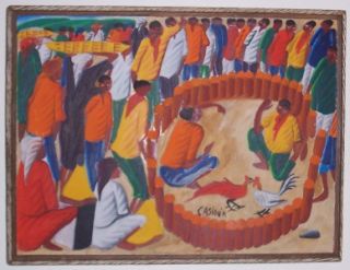 RARE Laurent Casimir Haitian Cockfighting Art Painting