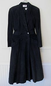 Cedars Womens Black Suede Leather Coat Duster Jacket Size 8 Lined 49 
