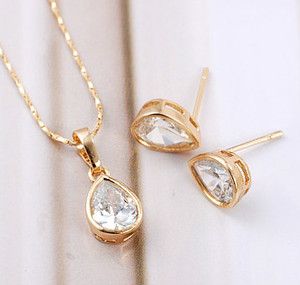 Tear Drop 9K GF Womens Jewelry Sets Chain Earrings Pendant