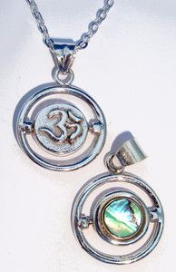Silver Flips OM Abalone Chakra Yoga Pendant Jewelry