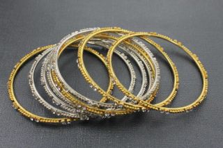 Priya Kakkar New Gold Silver Combo Crystal Detail Set of 8 Bangle 