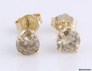 18ctw Genuine Champagne Diamond Stud Earring Set 14k Solid Gold I2 M 
