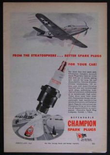 1945 Champion Spark Plug Republic P 47 WWII Vintage Ad