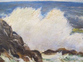 Antique Oil Painting Castle Rock Marblehead Massachusetts Waves Rocks 