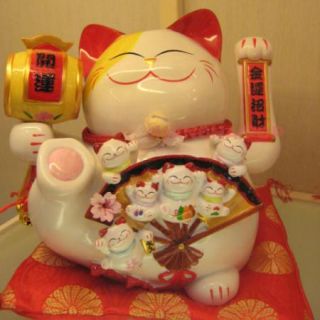 Large Maneki Neko Fortune Lucky Cat Waving Beckon Japanese Feng 