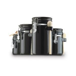 set of 4 black ceramic canisters clamp top lid set of 4 jar set one 