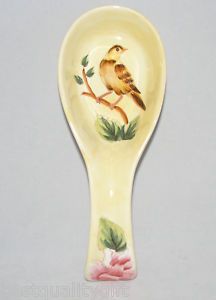 Yellow w Bird Ceramic Hand Paintd Spoon Rest Holder