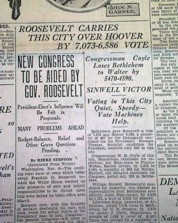 FRANKLIN D. ROOSEVELT 1st of 4 Presidential Election Wins FDR 1932 Old 