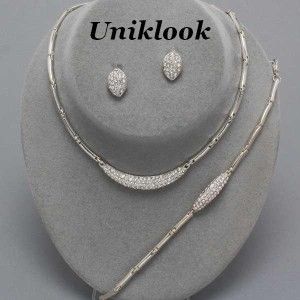 Designer Bracelet Necklace Sparkle Pave Crystal Silver 15 Chain 