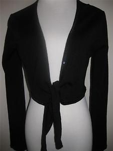 Cejon Cardigan Shrug Sweater Sz L Tie Front Sequins Black Long Sleeve 