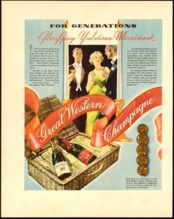 1935 Print Ad Great Western American Champagne Yuletime